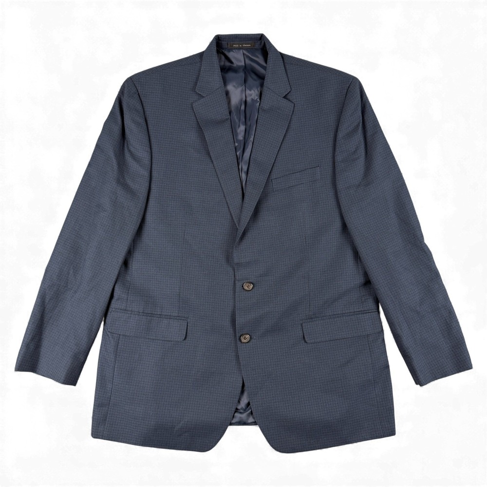 Lauren Ralph Lauren Sport Coat Mens 46L Blue Houndstooth‎ Two Button Blazer Wool